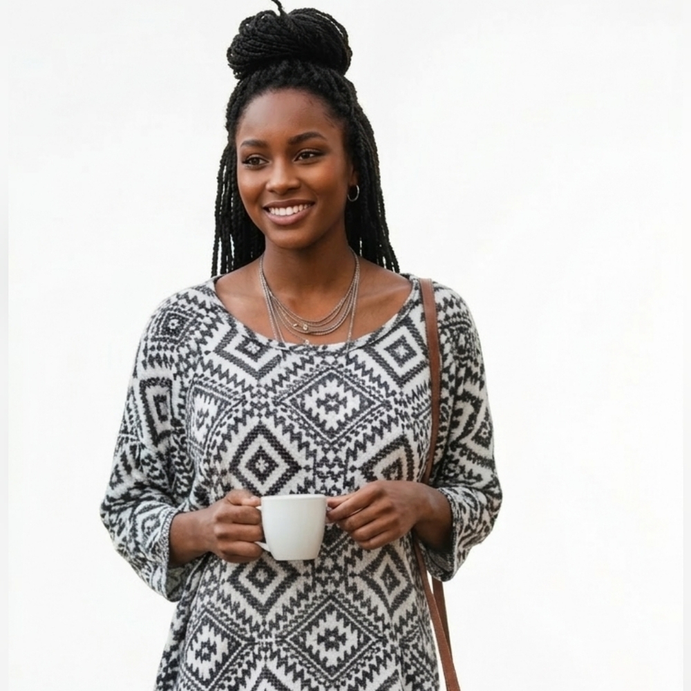 No Boundaries Women's Juniors Aztec Dropped Shoulder W/Fringe Top- XL New NWT